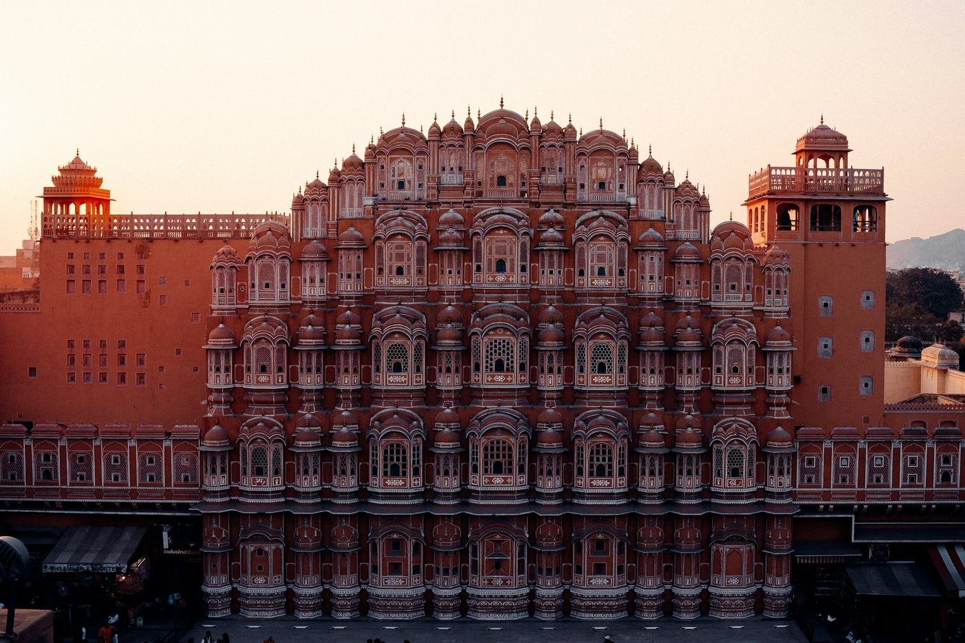 Hawa Mahal facade in Jaipur at sunset